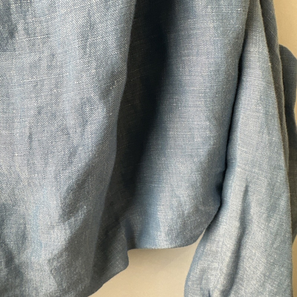 Free People Women's Blue Off Shoulder Top Ballon Sleeve‎ M Boho Linen Festival - Picture 6 of 11